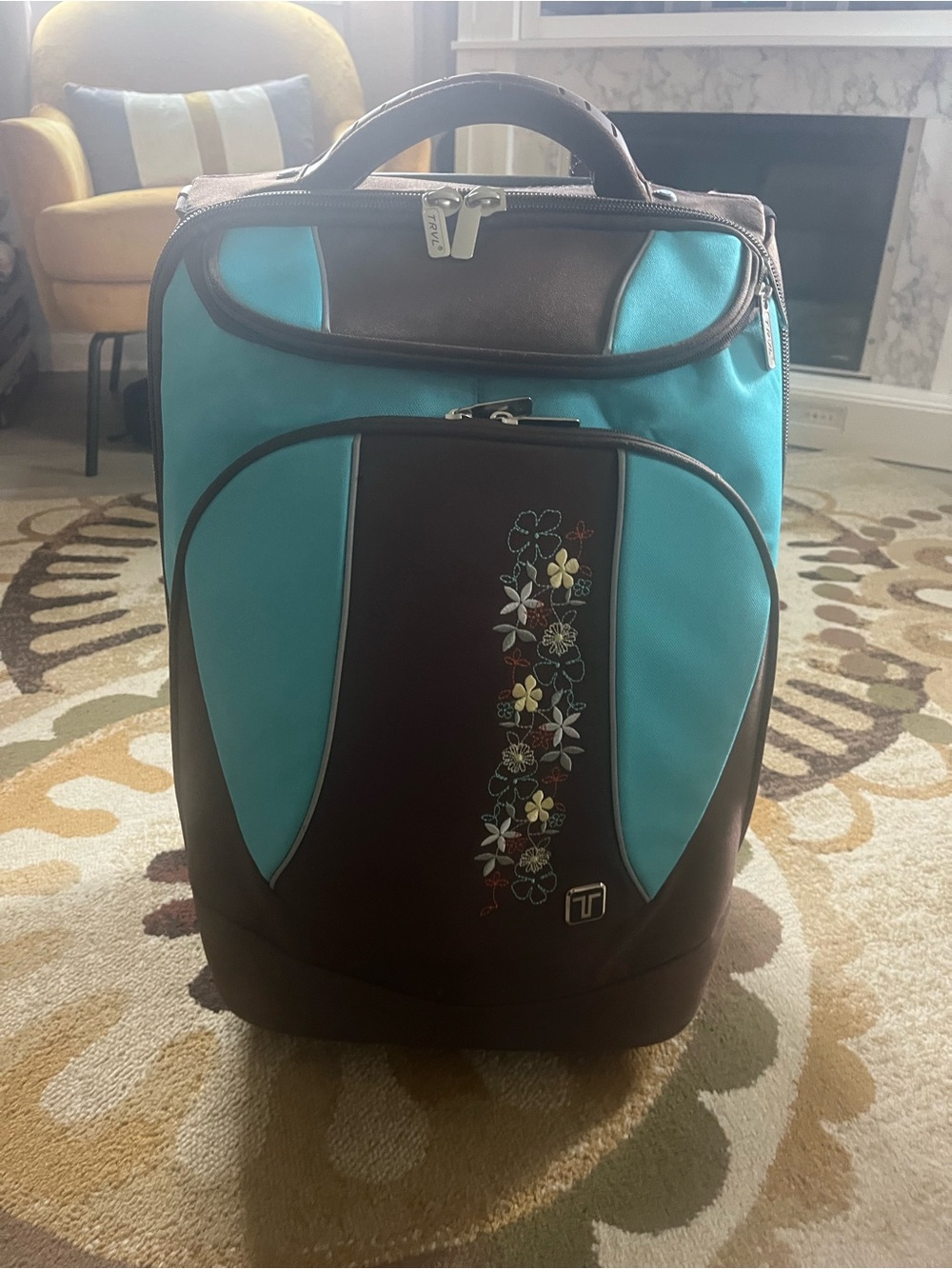 TRVL brand Aqua & Brown Floral 20" luggage/suitcase!